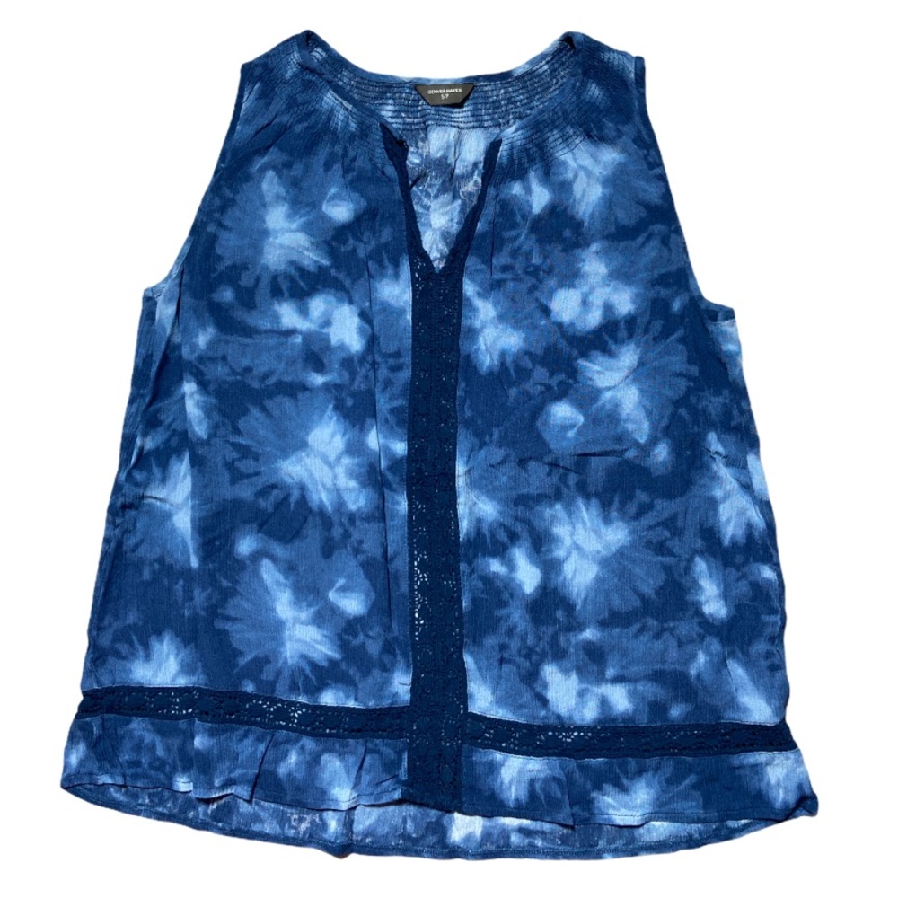 Denver Haynes Sleeveless Blouse Top Size Small Blue Tie Dye Effect